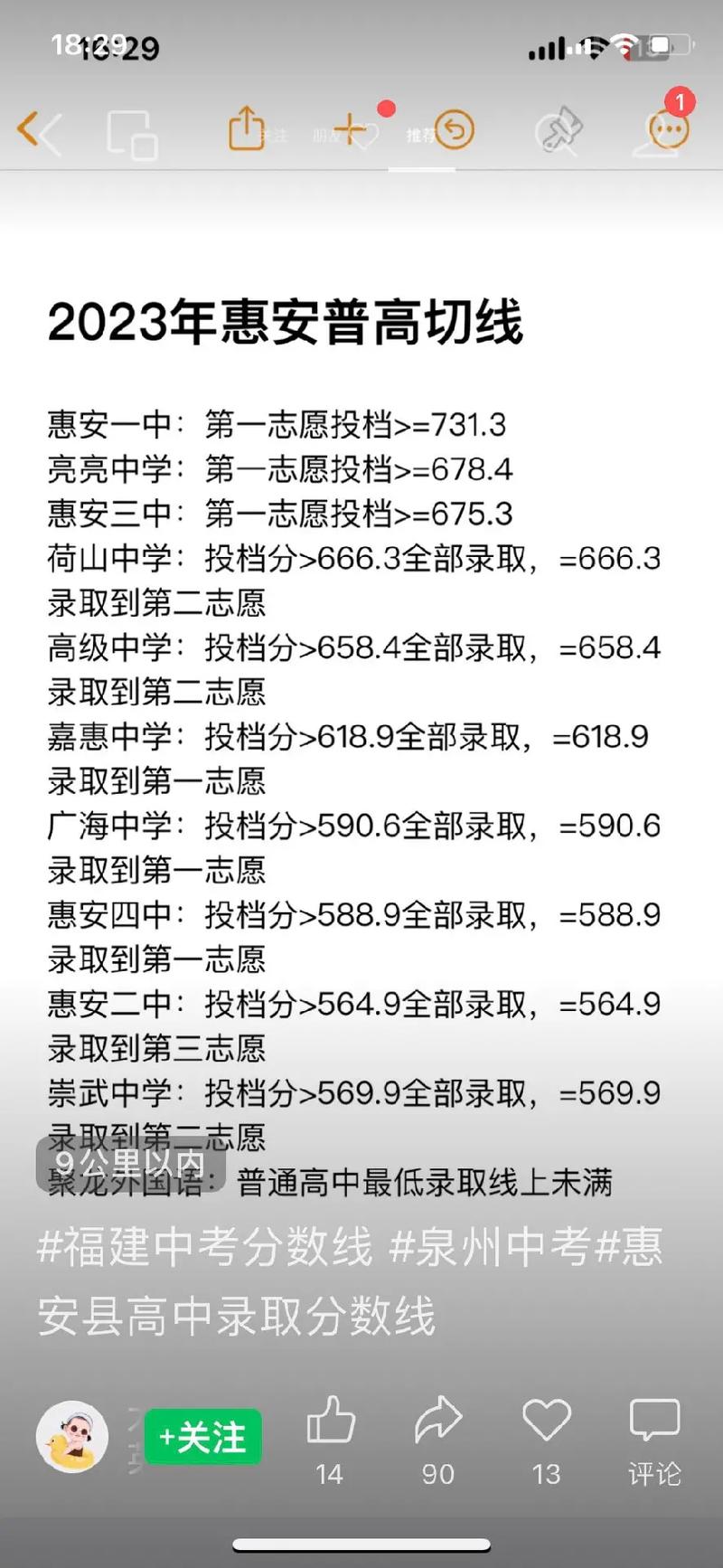 惠安中考录取平均分是多少？-图1